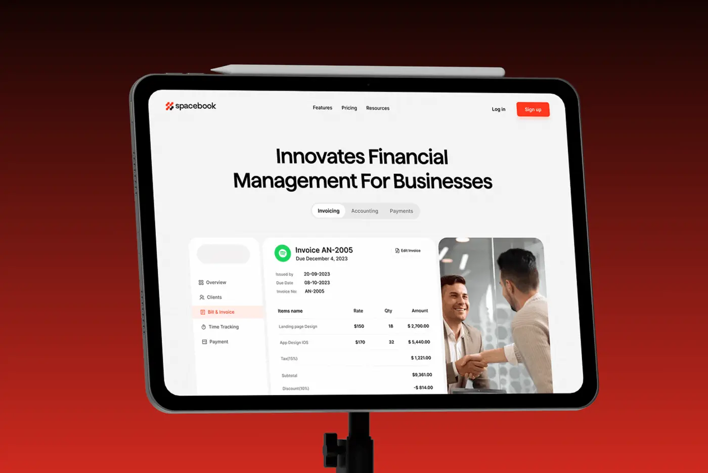 Business finance and inventory dashboard on a tablet